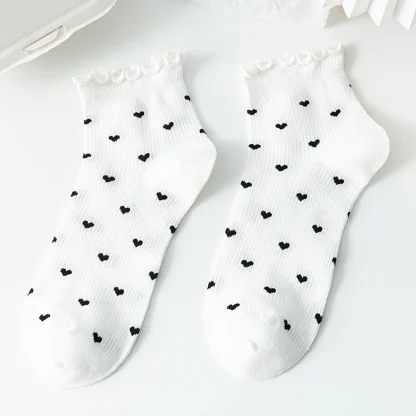 Scallop Trim Socks with Heart Pattern - Image 4
