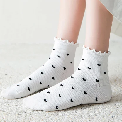 Scallop Trim Socks with Heart Pattern - Image 9