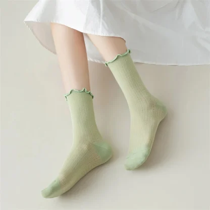 Solid Women's Socks with Scallop Trim - Image 3