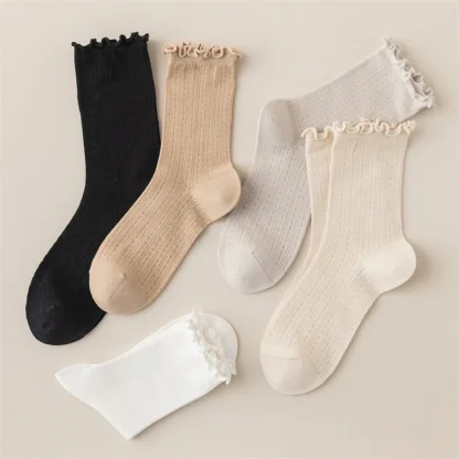 Solid Women's Socks with Scallop Trim - Image 5
