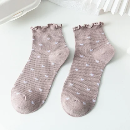 Scallop Trim Socks with Heart Pattern - Image 10
