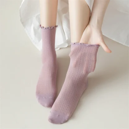 Solid Women's Socks with Scallop Trim - Image 8