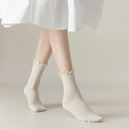 Solid Women's Socks with Scallop Trim - Image 9