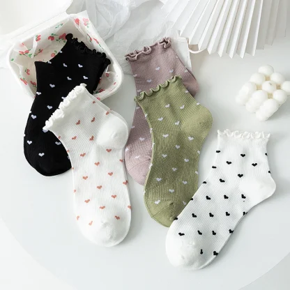 Scallop Trim Socks with Heart Pattern - Image 3