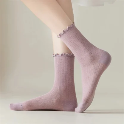 Solid Women's Socks with Scallop Trim