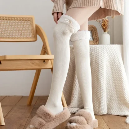 Thigh High Socks with Plush Trim
