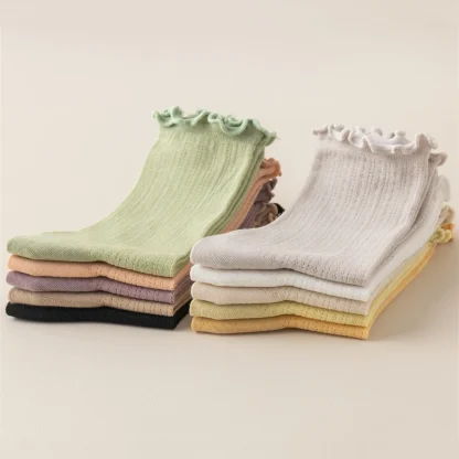 Solid Women's Socks with Scallop Trim - Image 11