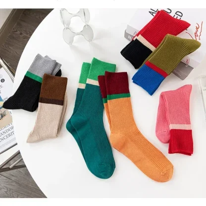 Crew Socks with Color Block Design - Image 2