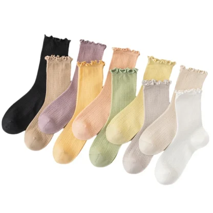 Solid Women's Socks with Scallop Trim - Image 6
