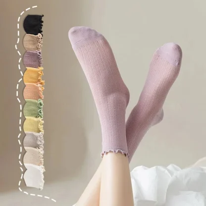 Solid Women's Socks with Scallop Trim - Image 2