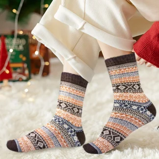 Warm Soft Crew Socks with Tribal Pattern